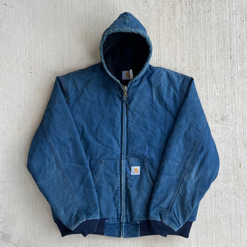 Carhartt blue hooded work wear jacket